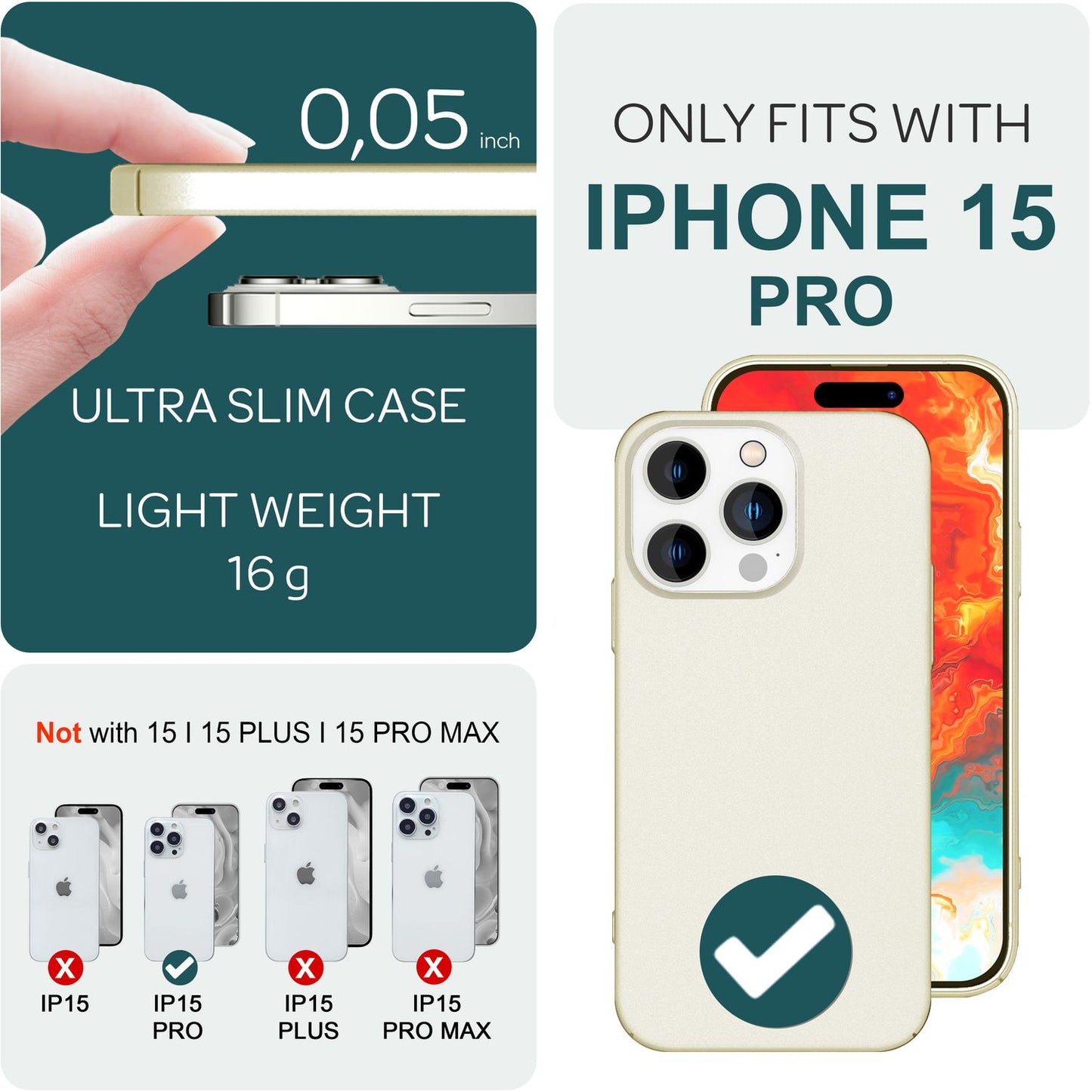 Thin 0.5mm case for iPhone 15 Pro, hard case, ultra slim phone case, protective cover