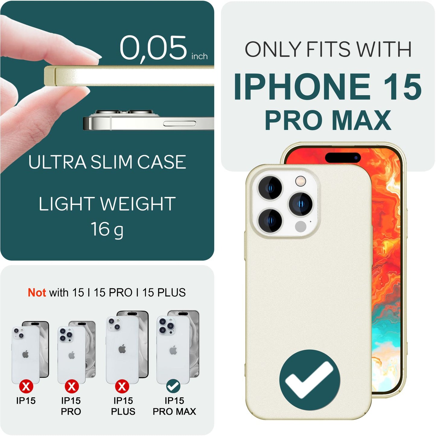Thin 0.5mm case for iPhone 15 Pro Max, hard case, ultra-slim protective phone case