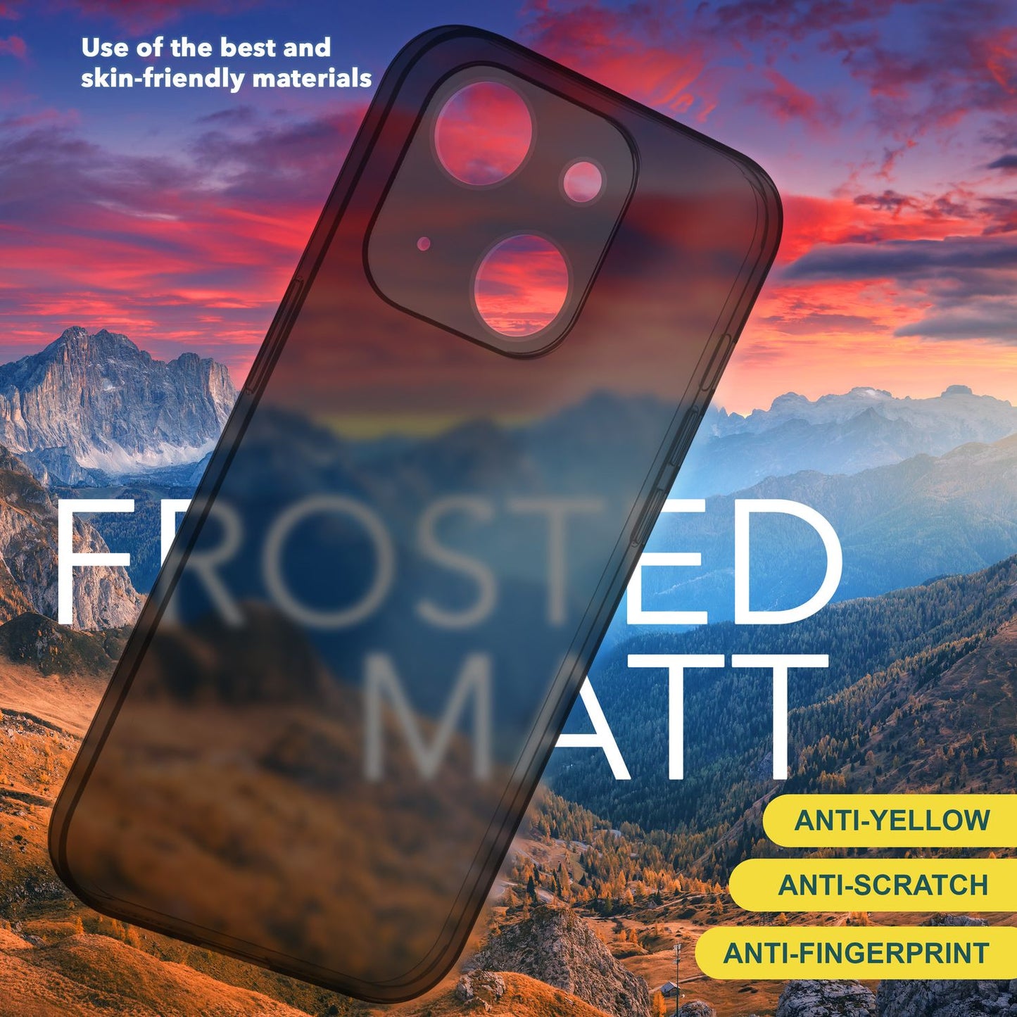 Ofurþunnt 0,3 mm hulstur fyrir iPhone 15, matt og grannt, hart hlífðarhulstur