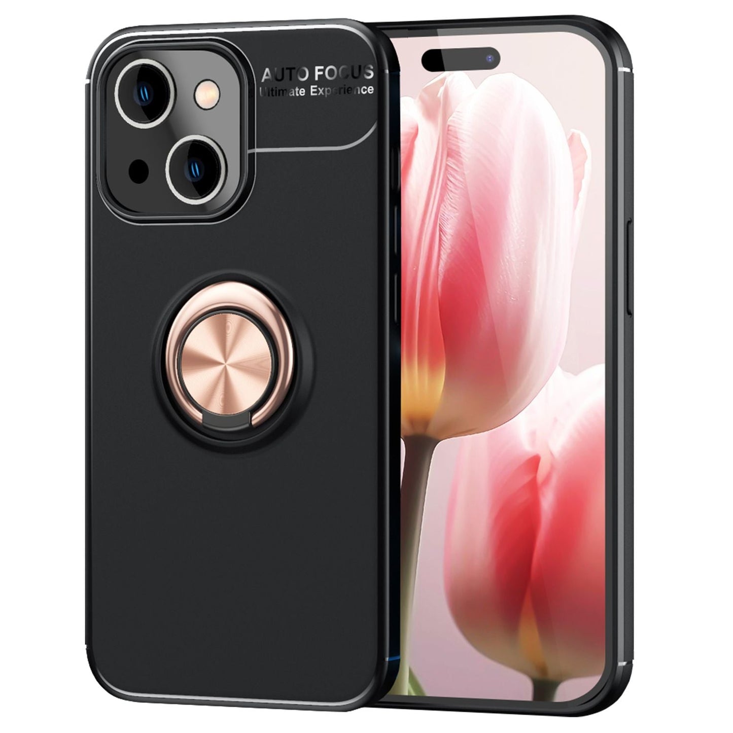 Hulstur með hring fyrir iPhone 15, sílikon símahulstur, matt hulstur, hlífðarhulstur, hringhulstur