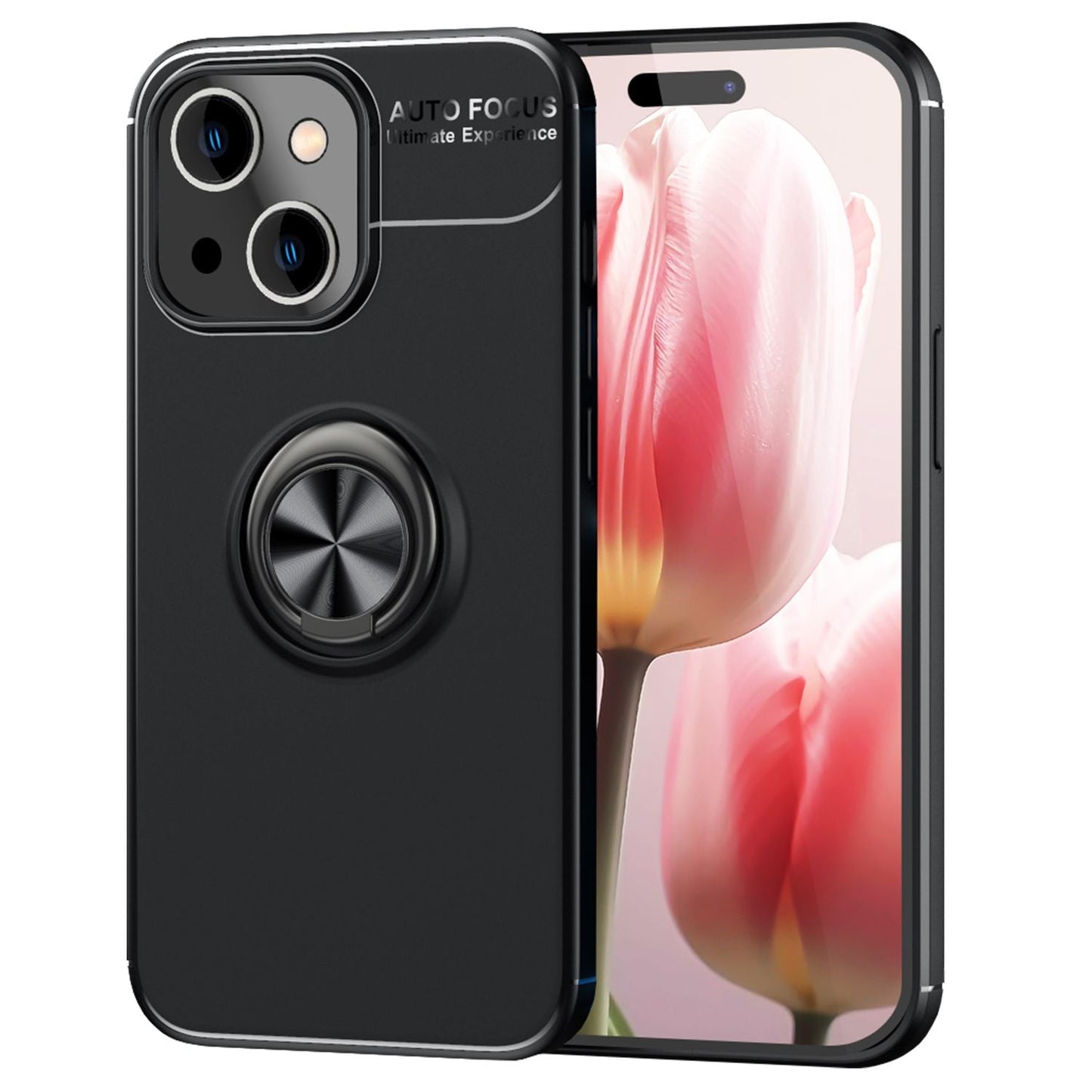 Hulstur með hring fyrir iPhone 15, sílikon símahulstur, matt hulstur, hlífðarhulstur, hringhulstur