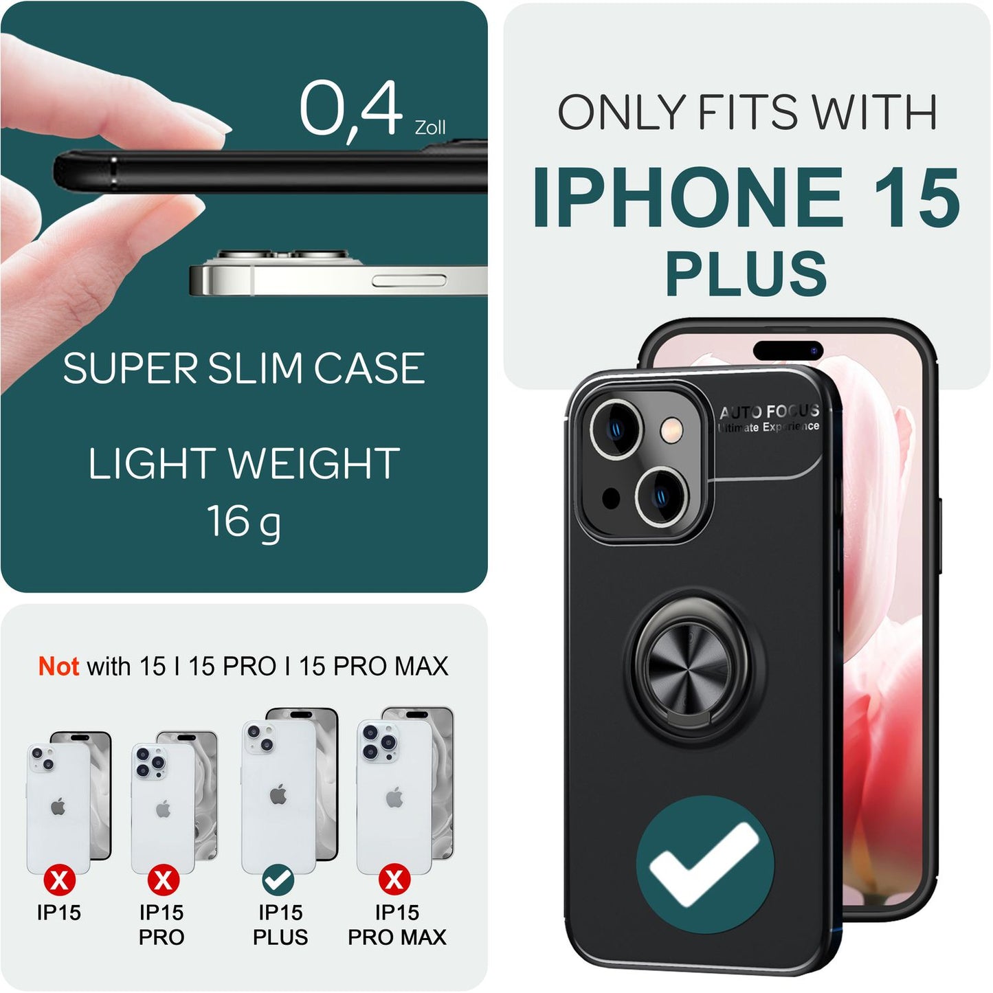 Hülle mit Ring für iPhone 15 Plus Silikon Handyhülle Case Schutz Cover Ringhülle