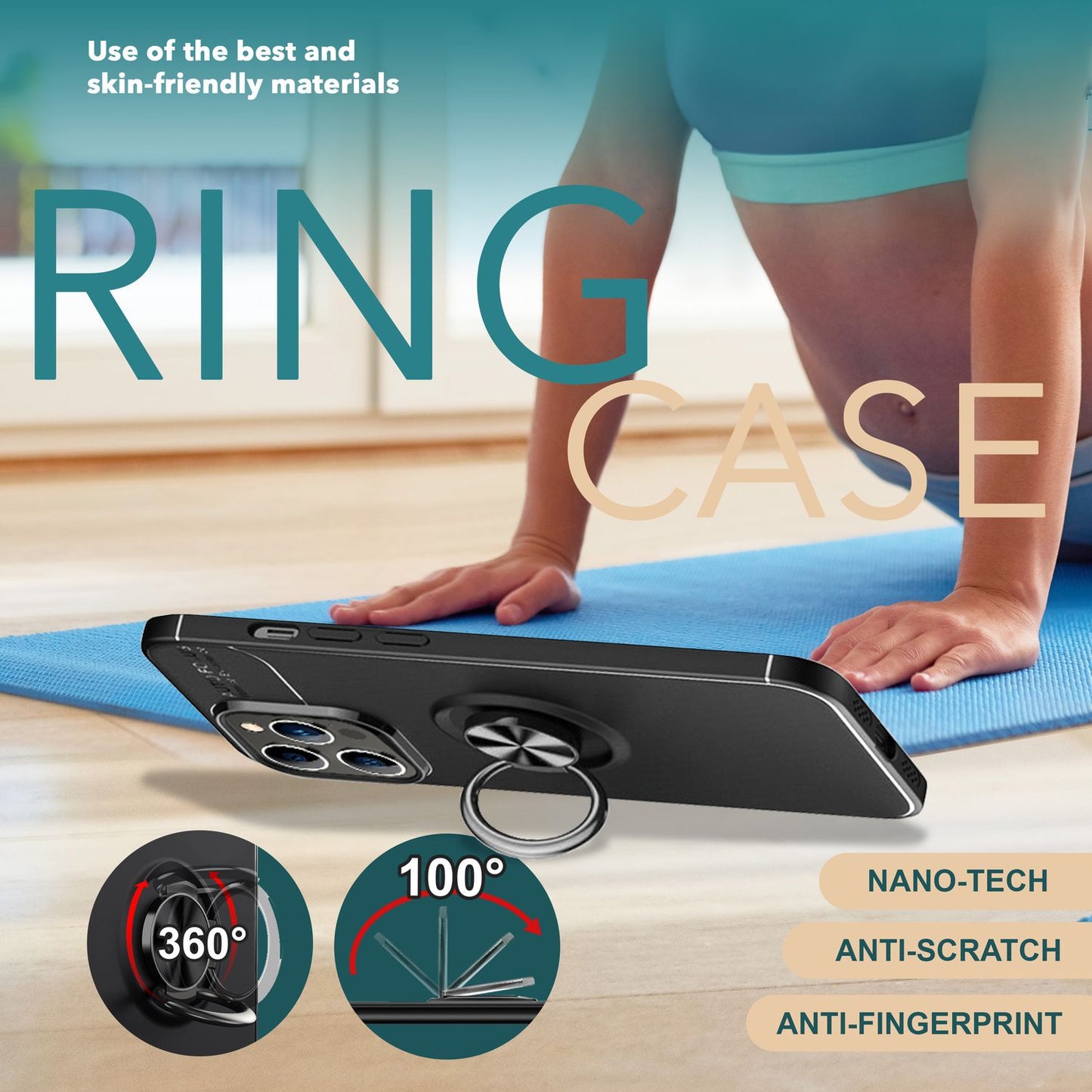 Case with ring for iPhone 15 Pro Max, silicone phone case, protective case, ring case