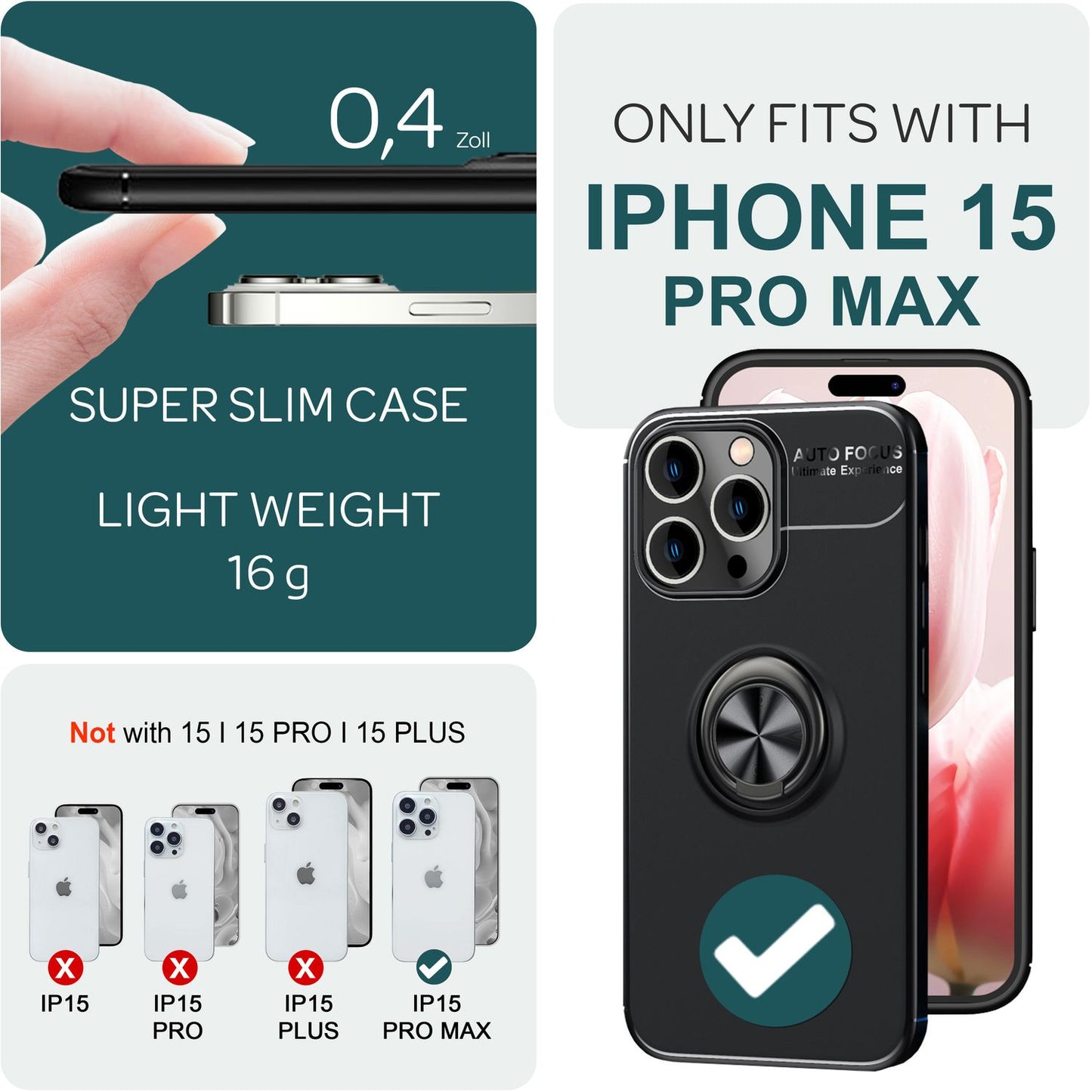 Case with ring for iPhone 15 Pro Max, silicone phone case, protective case, ring case