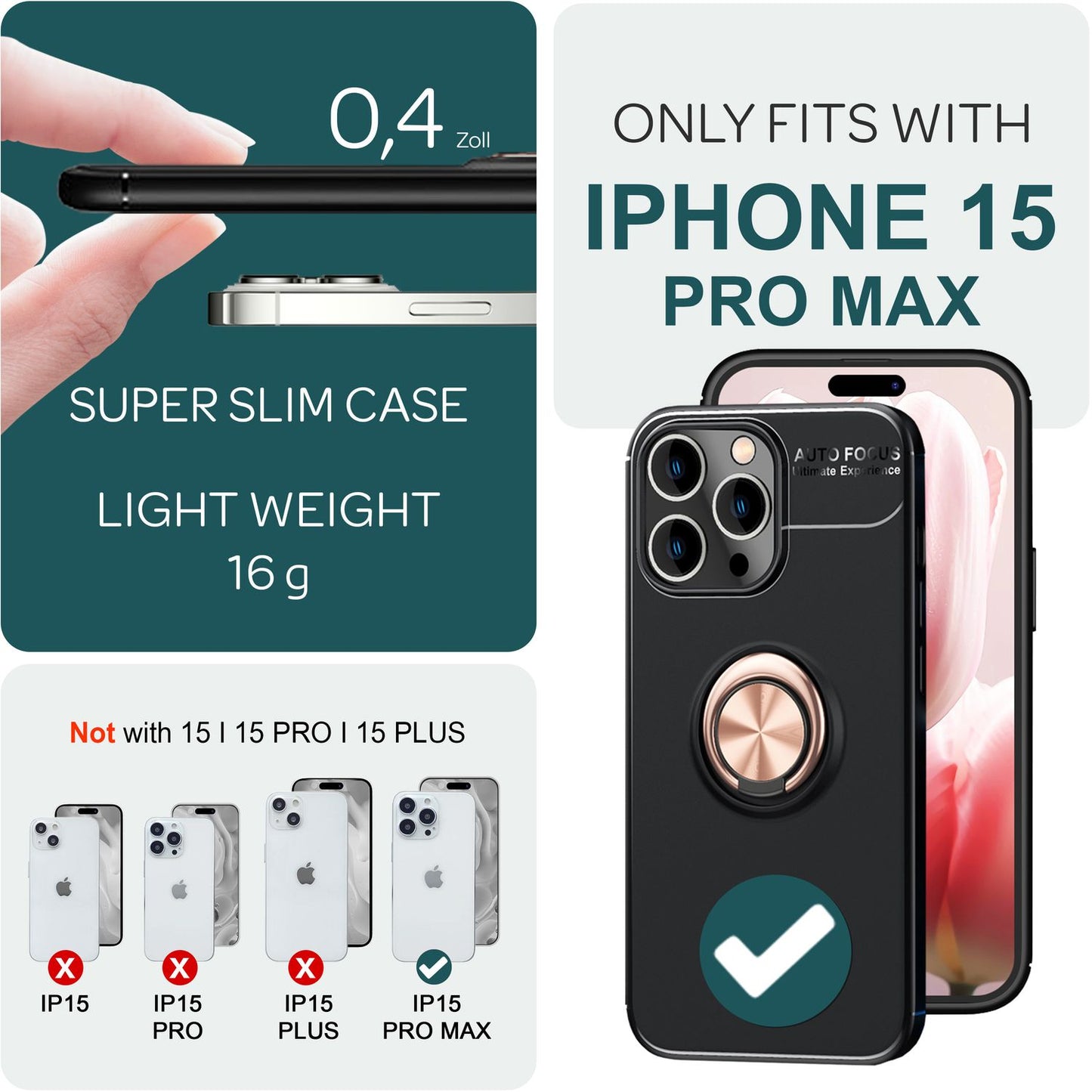 Case with ring for iPhone 15 Pro Max, silicone phone case, protective case, ring case