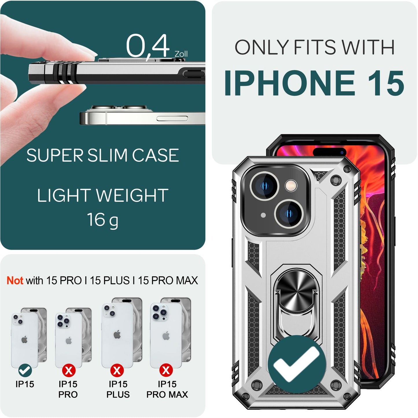 Heavy-duty case with ring for iPhone 15, outdoor hard case, extreme protection