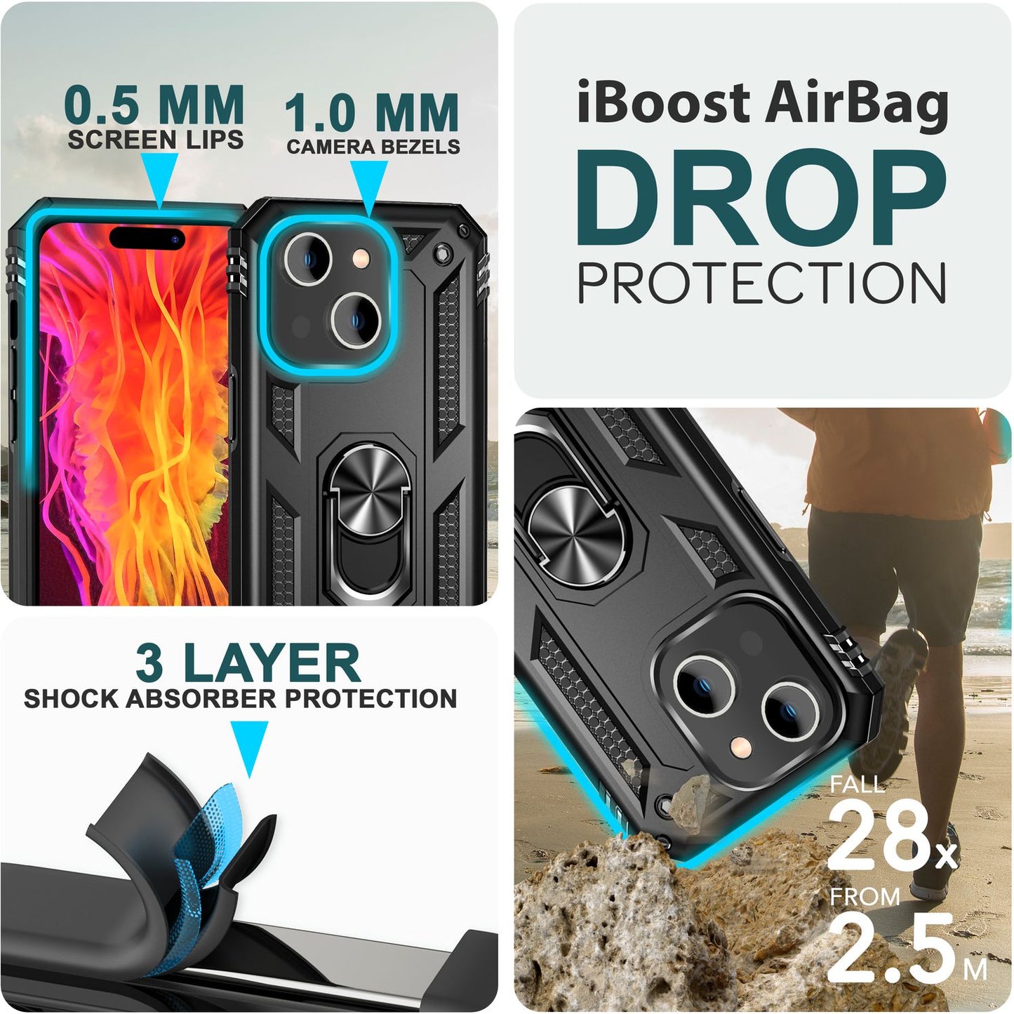 Heavy-duty case with ring for iPhone 15, outdoor hard case, extreme protection