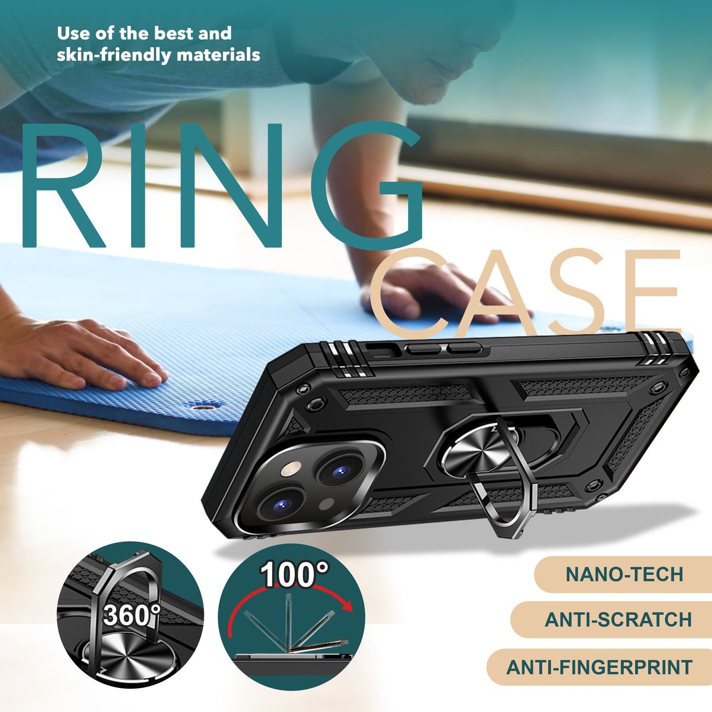 Heavy-duty case with ring for iPhone 15, outdoor hard case, extreme protection