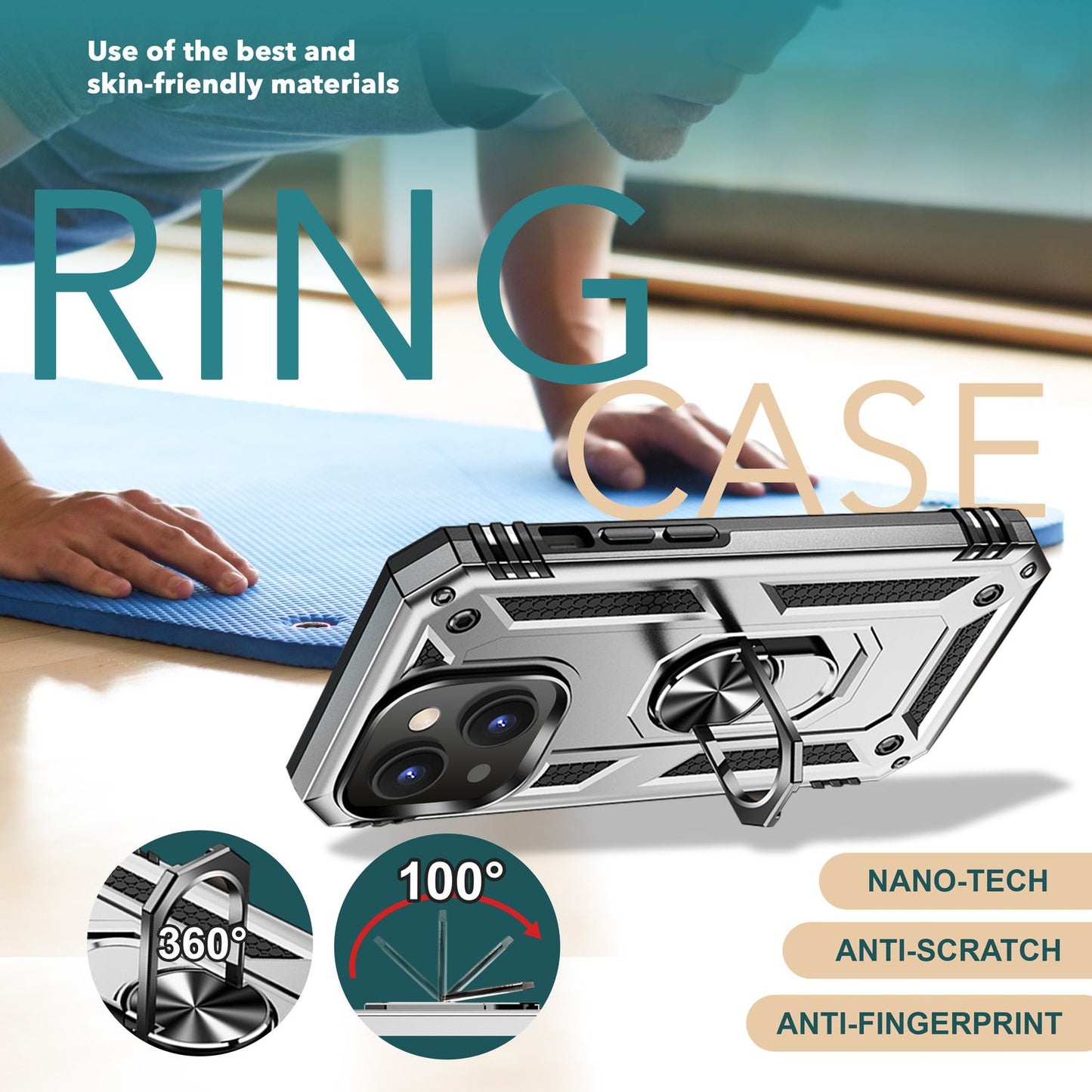 Heavy-duty case with ring for iPhone 15, outdoor hard case, extreme protection