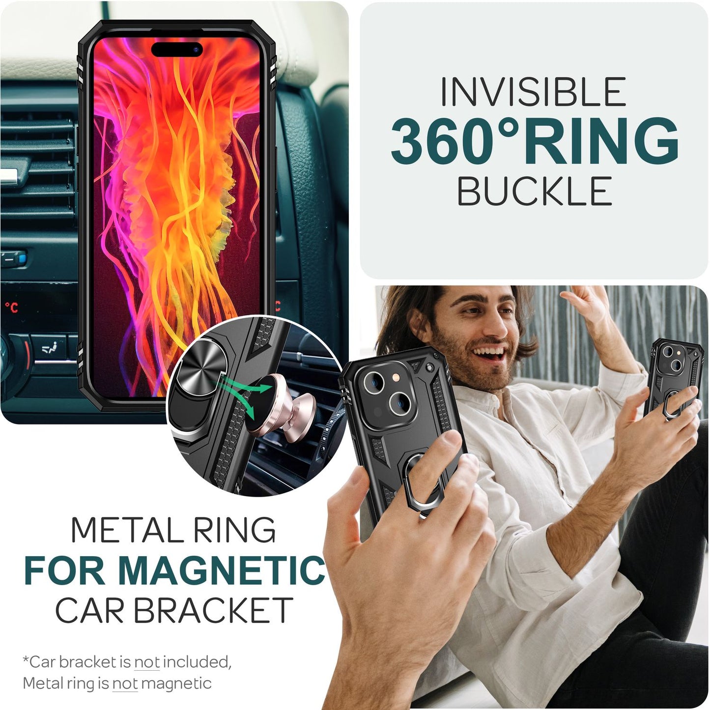 Heavy-duty case with ring for iPhone 15, outdoor hard case, extreme protection