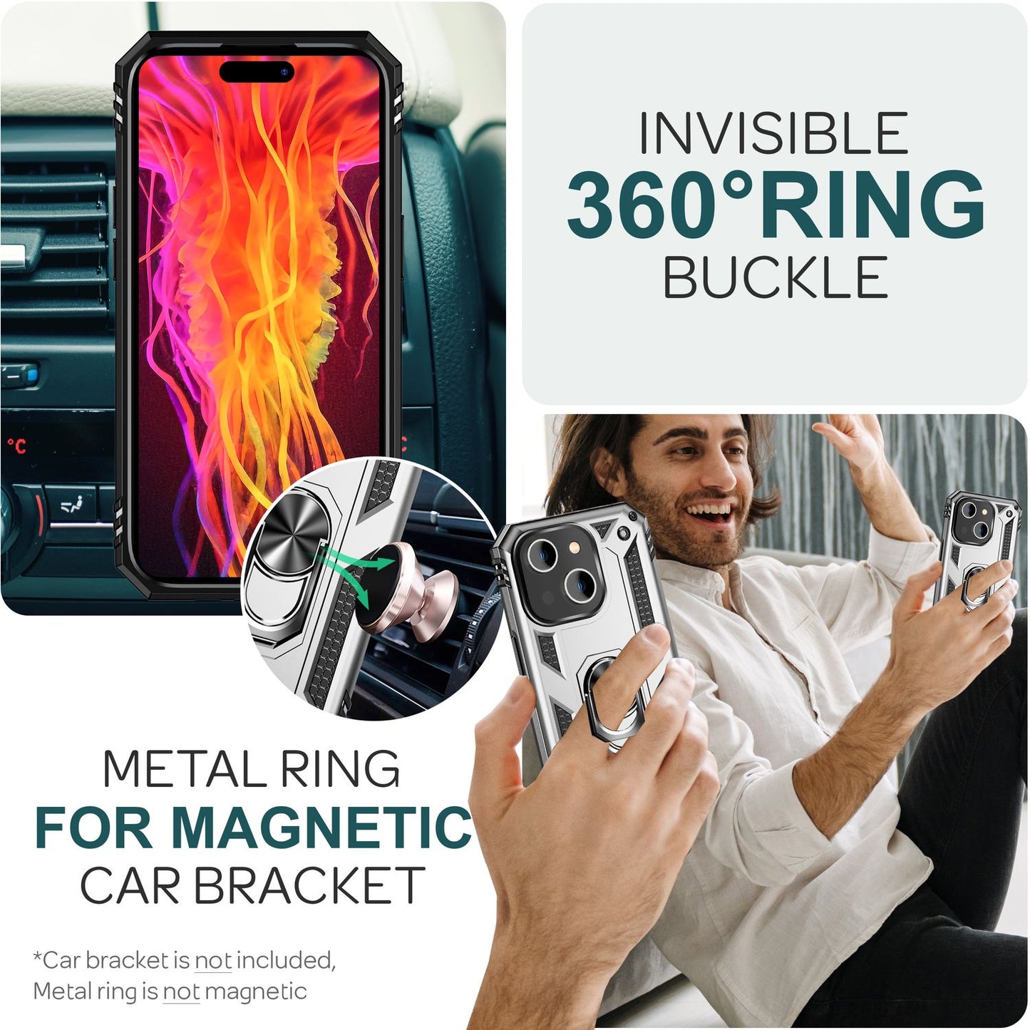 Heavy-duty case with ring for iPhone 15, outdoor hard case, extreme protection