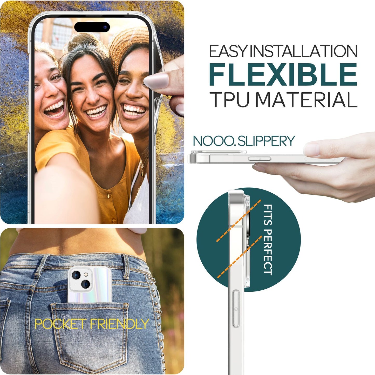 Glerhulstur fyrir iPhone 15, regnbogasímahulstur, gegnsætt hart hlífðarhulstur