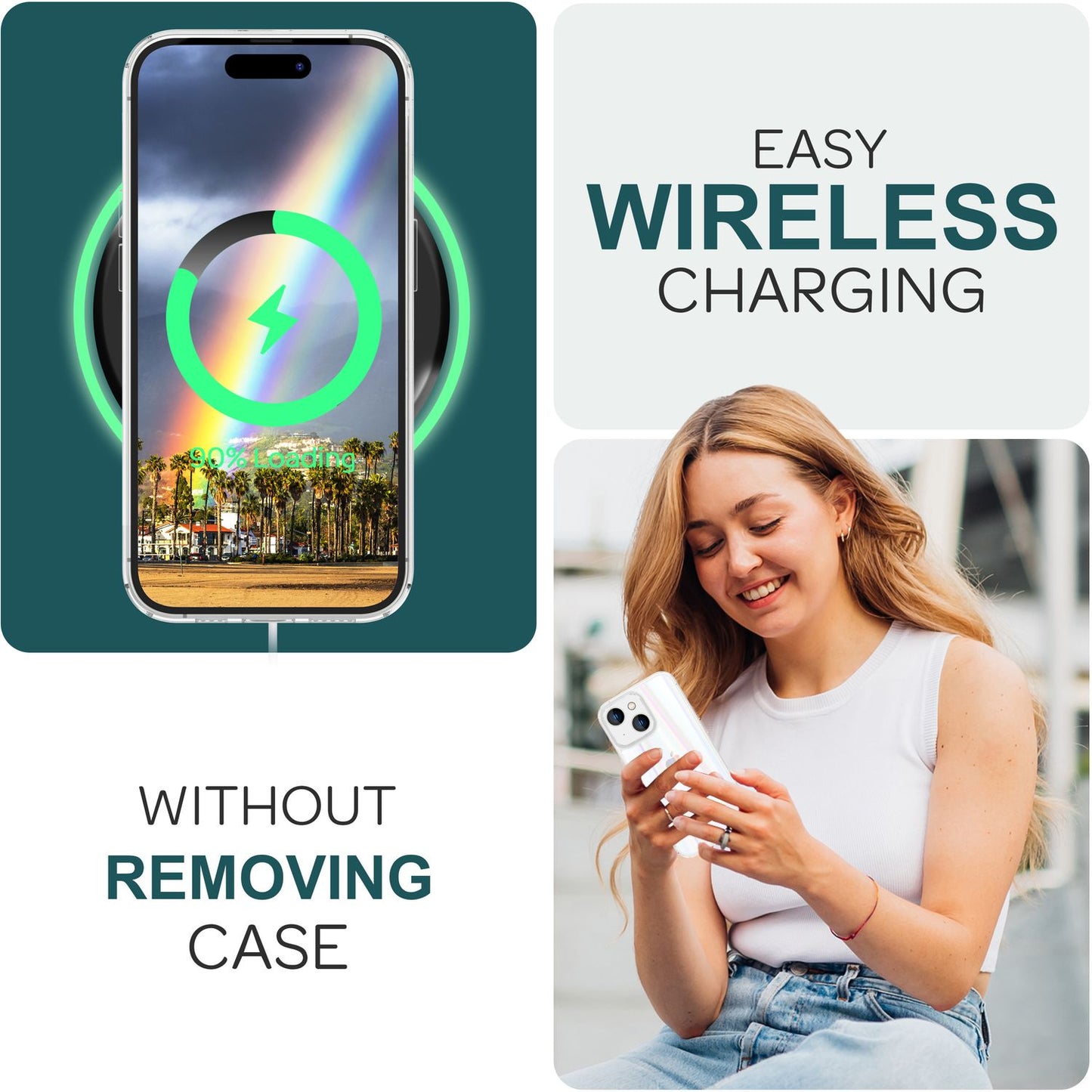 Glerhulstur fyrir iPhone 15 Plus, regnbogasímahulstur, gegnsætt verndandi hart hulstur