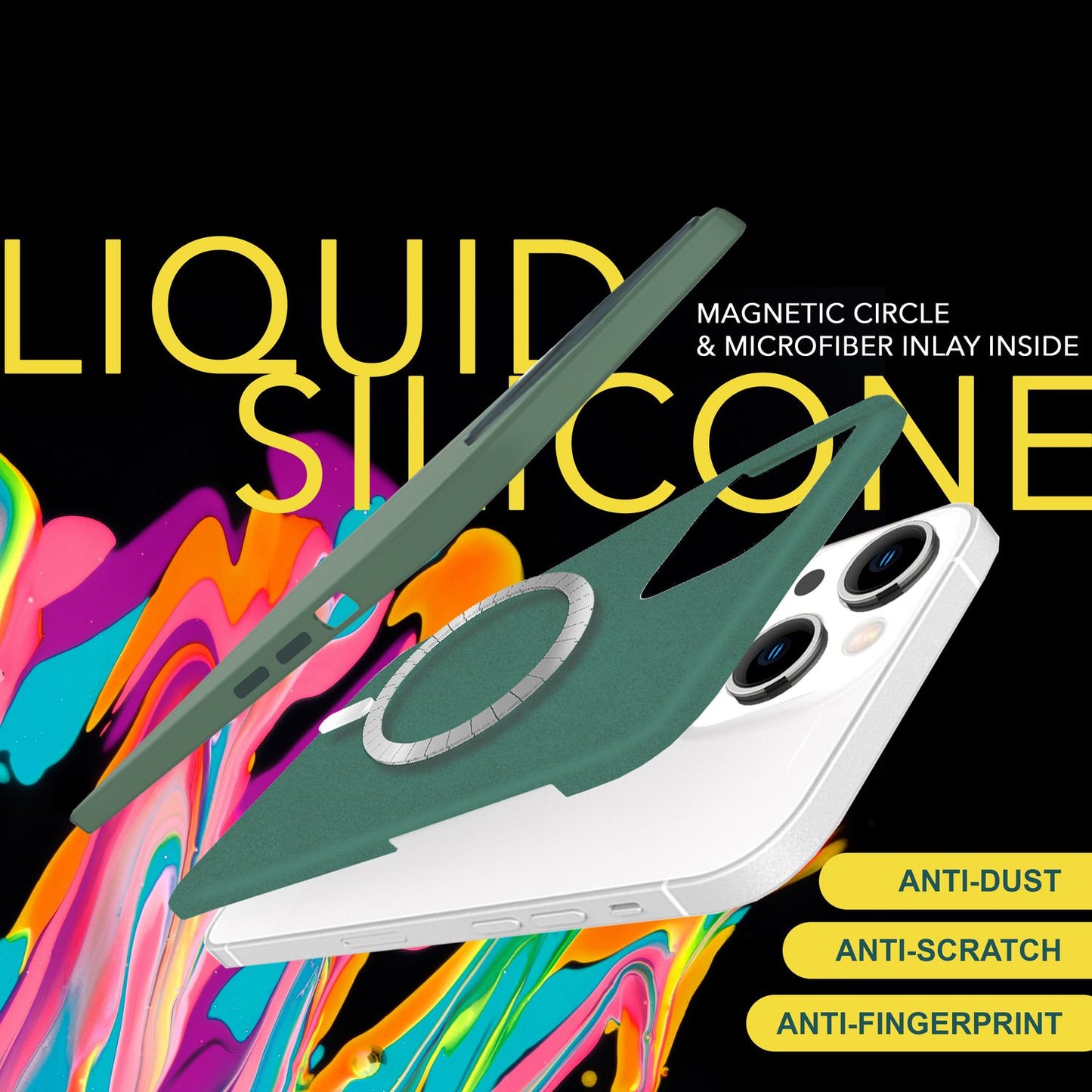 MagSafe hulstur fyrir iPhone 15 síma með fljótandi sílikoni, segulmagnað verndarhulstur