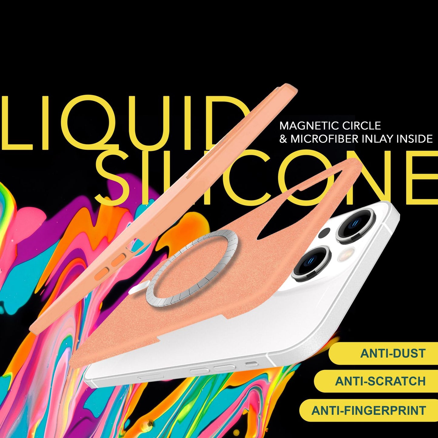 MagSafe hulstur fyrir iPhone 15 síma með fljótandi sílikoni, segulmagnað verndarhulstur