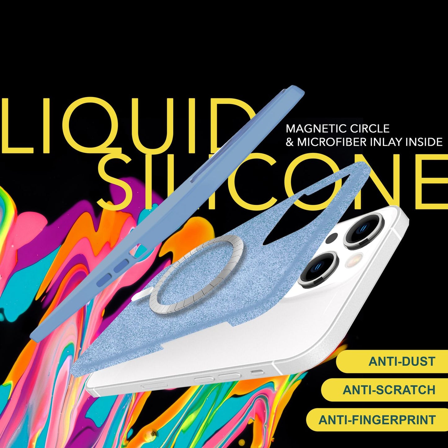 MagSafe hulstur fyrir iPhone 15 Plus fljótandi sílikon símahulstur segulmagnað hulstur