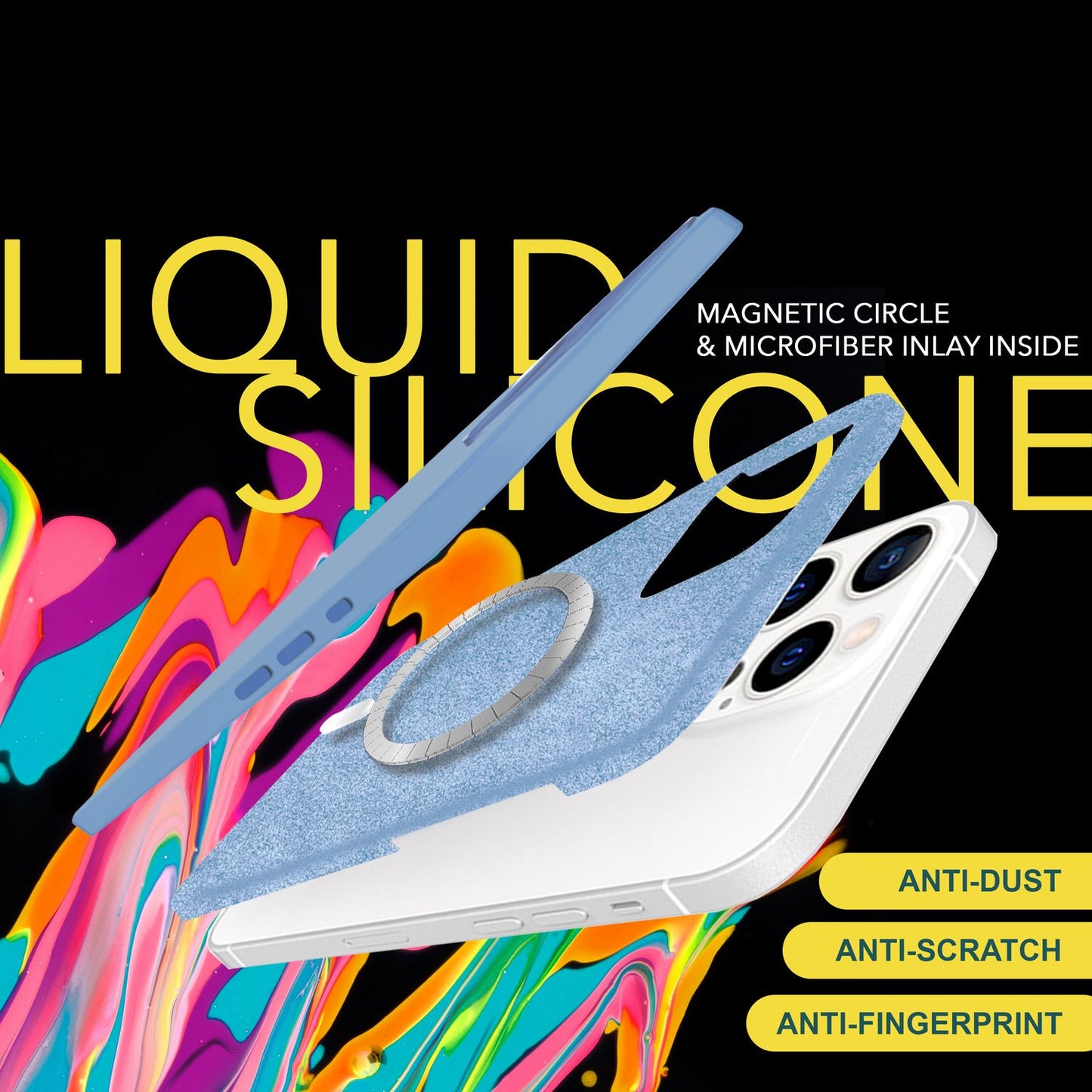 MagSafe hulstur fyrir iPhone 15 Pro Max, fljótandi sílikon símahulstur, segulmagnað hulstur með vernd