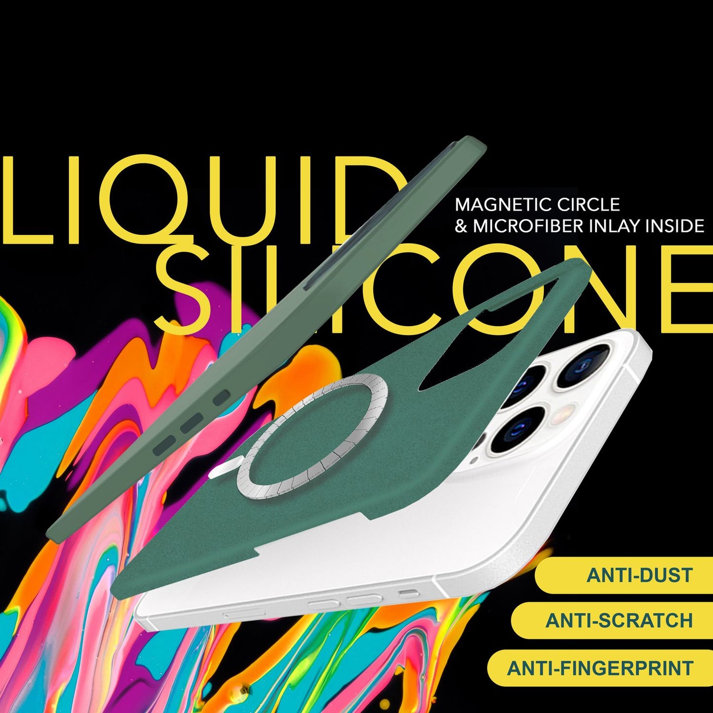 MagSafe hulstur fyrir iPhone 15 Pro Max, fljótandi sílikon símahulstur, segulmagnað hulstur með vernd