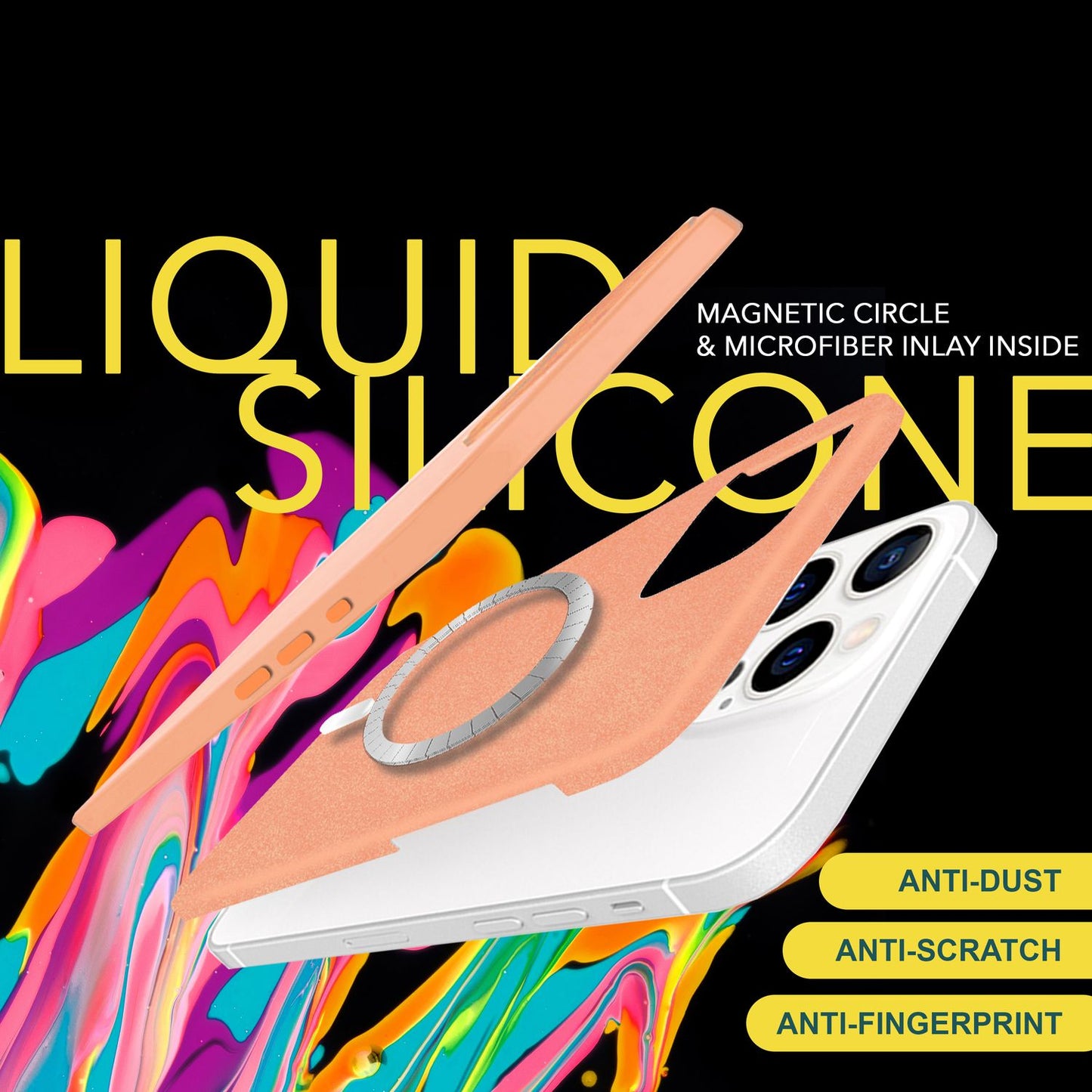 MagSafe hulstur fyrir iPhone 15 Pro Max, fljótandi sílikon símahulstur, segulmagnað hulstur með vernd