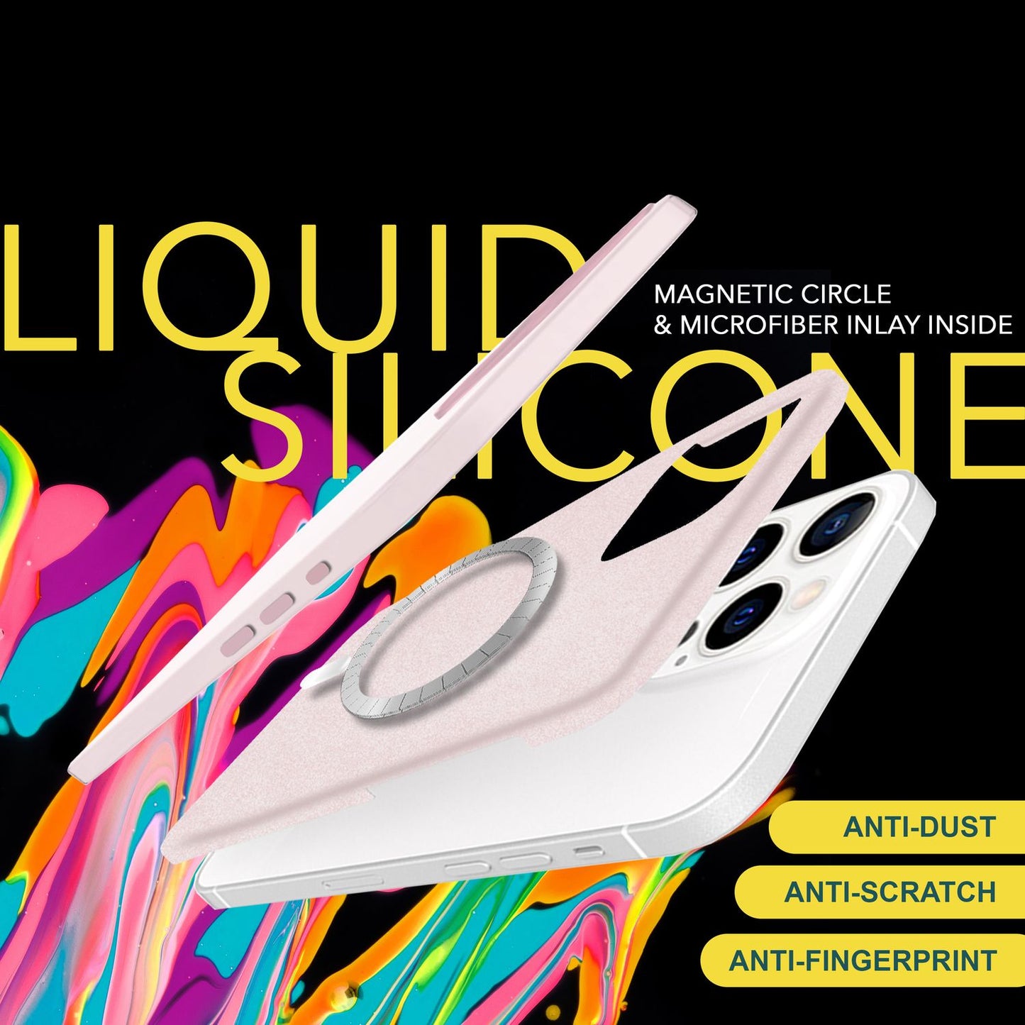 MagSafe hulstur fyrir iPhone 15 Pro Max, fljótandi sílikon símahulstur, segulmagnað hulstur með vernd