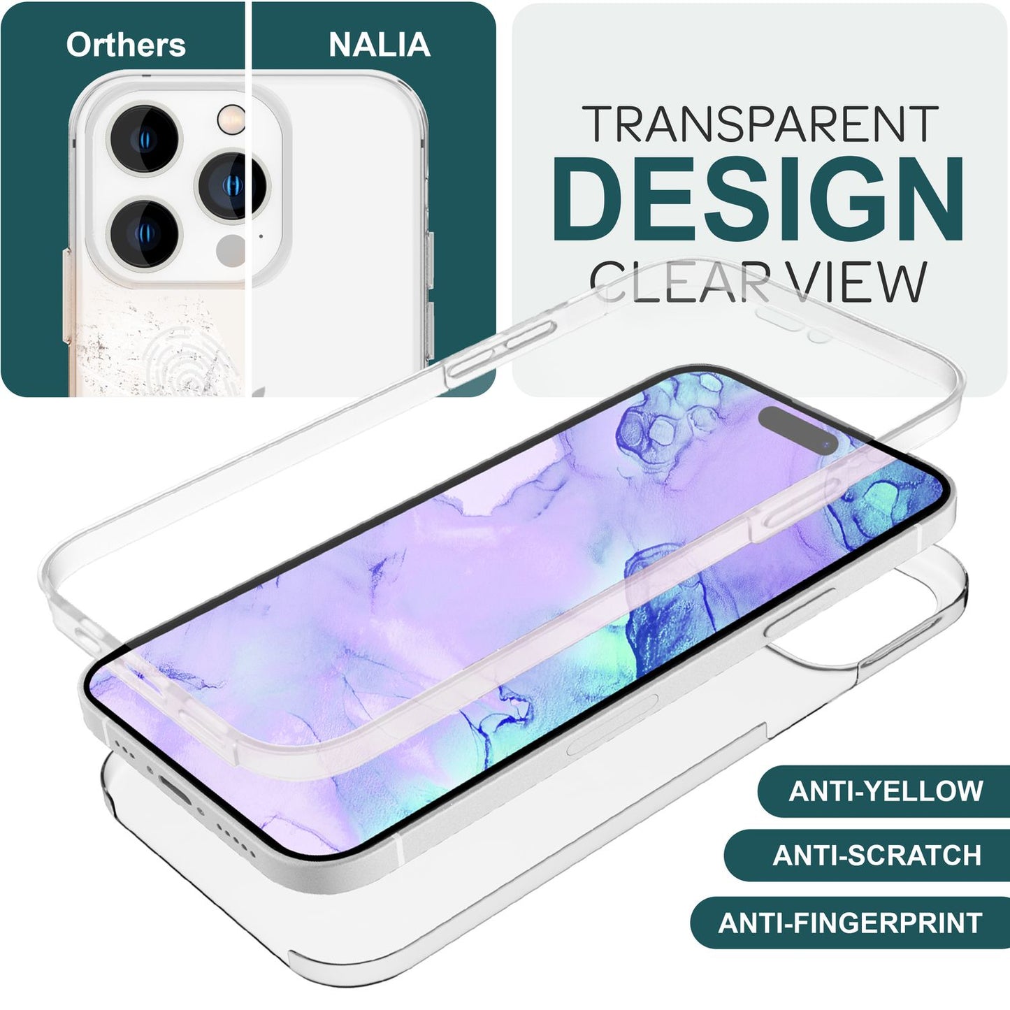 360° Case for iPhone 15 Pro Clear Full Cover Phone Case Protective Bag Pouch Case