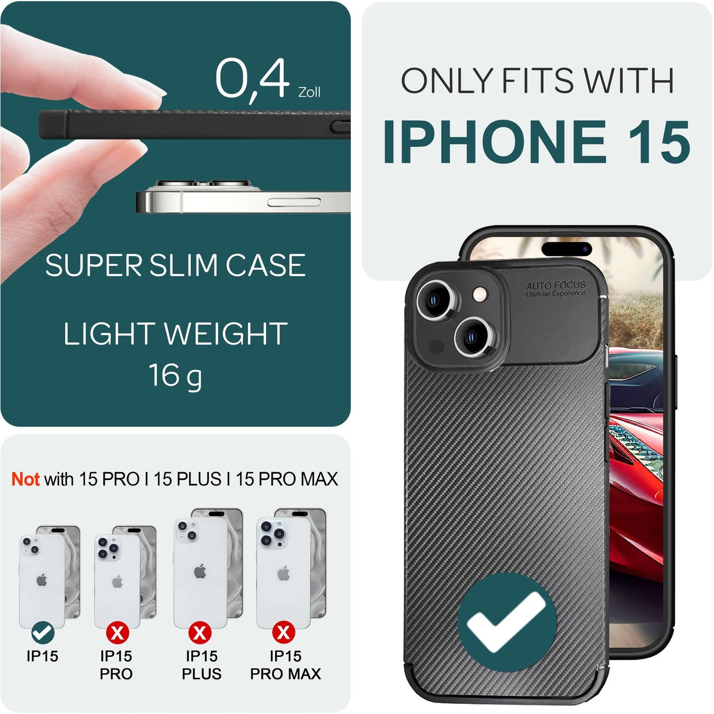 Hülle für iPhone 15 Carbon Optik Case Silikon Handyhülle Schutz Tasche Cover TPU