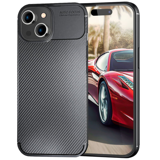 Case for iPhone 15 Plus, Carbon Look Silicone Phone Case, Protective Bag, Pouch