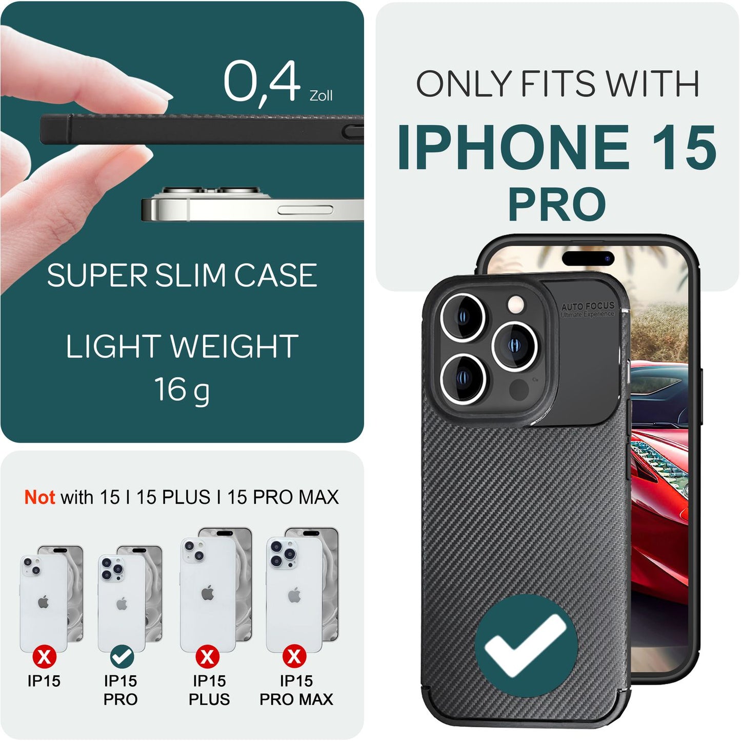 Hülle für iPhone 15 Pro Carbon Optik Cover Silikon Handyhülle Case Schutz Tasche