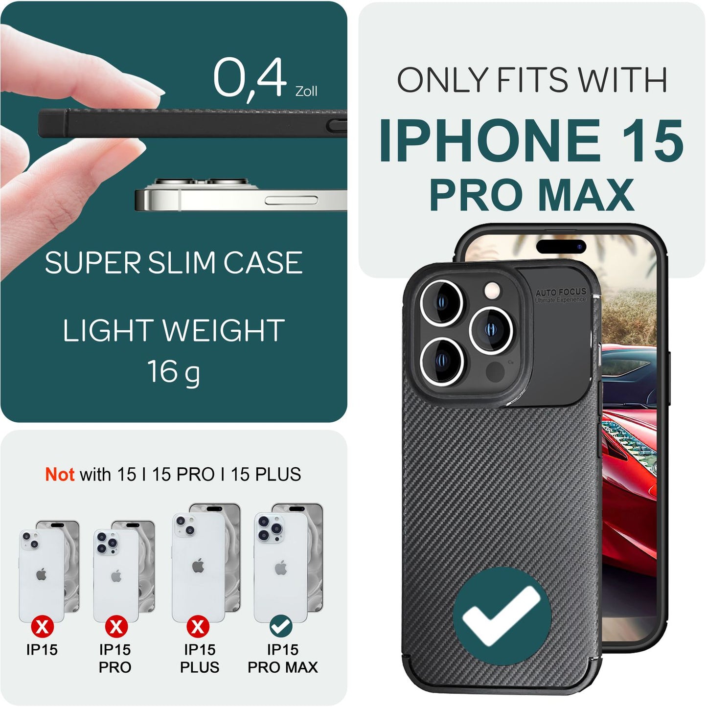 Hülle für iPhone 15 Pro Max Carbon Optik Case Silikon Handyhülle Schutz Tasche