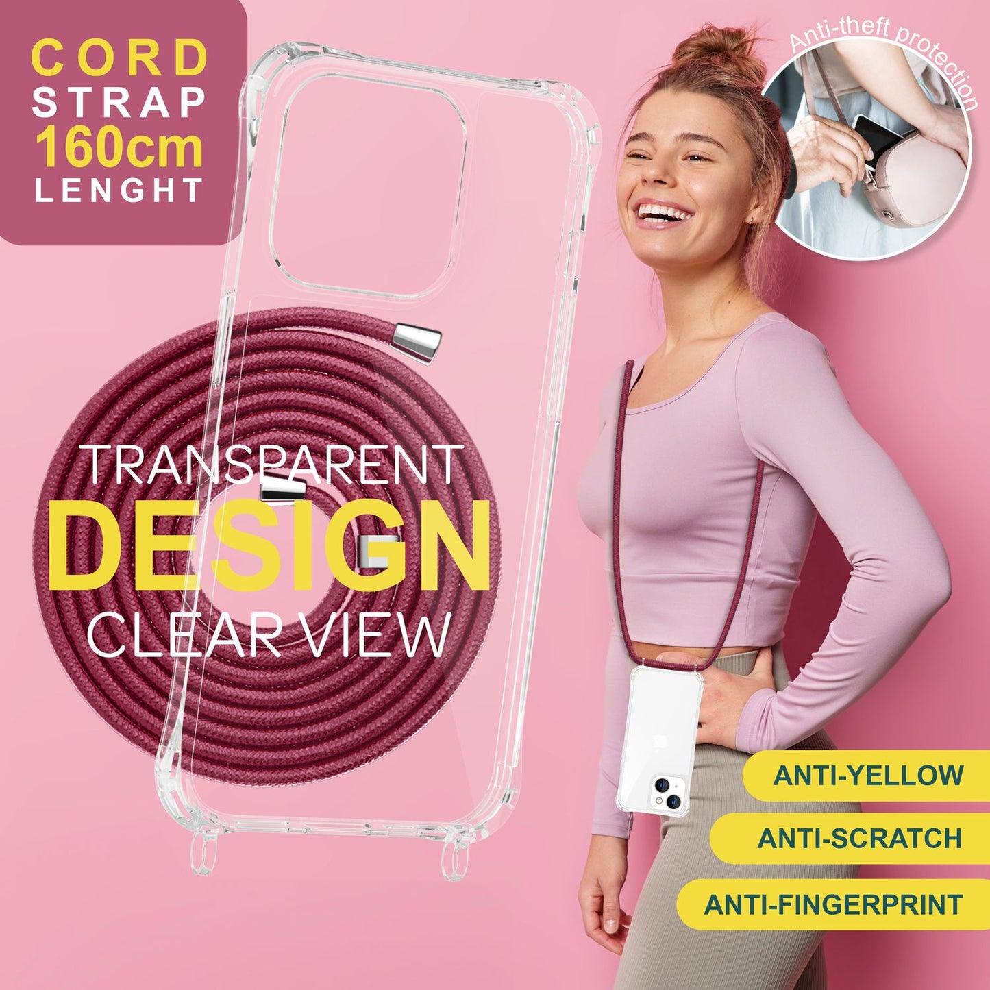 Case with strap for iPhone 15, phone case, crossbody protective case, phone chain cord