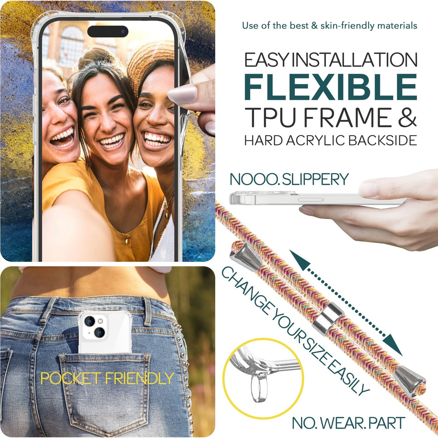 Case with strap for iPhone 15, phone case, crossbody protective case, phone chain cord