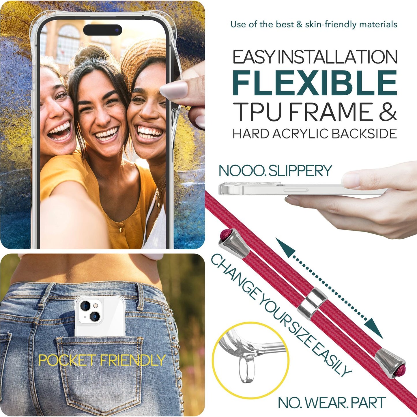 Case with strap for iPhone 15, phone case, crossbody protective case, phone chain cord