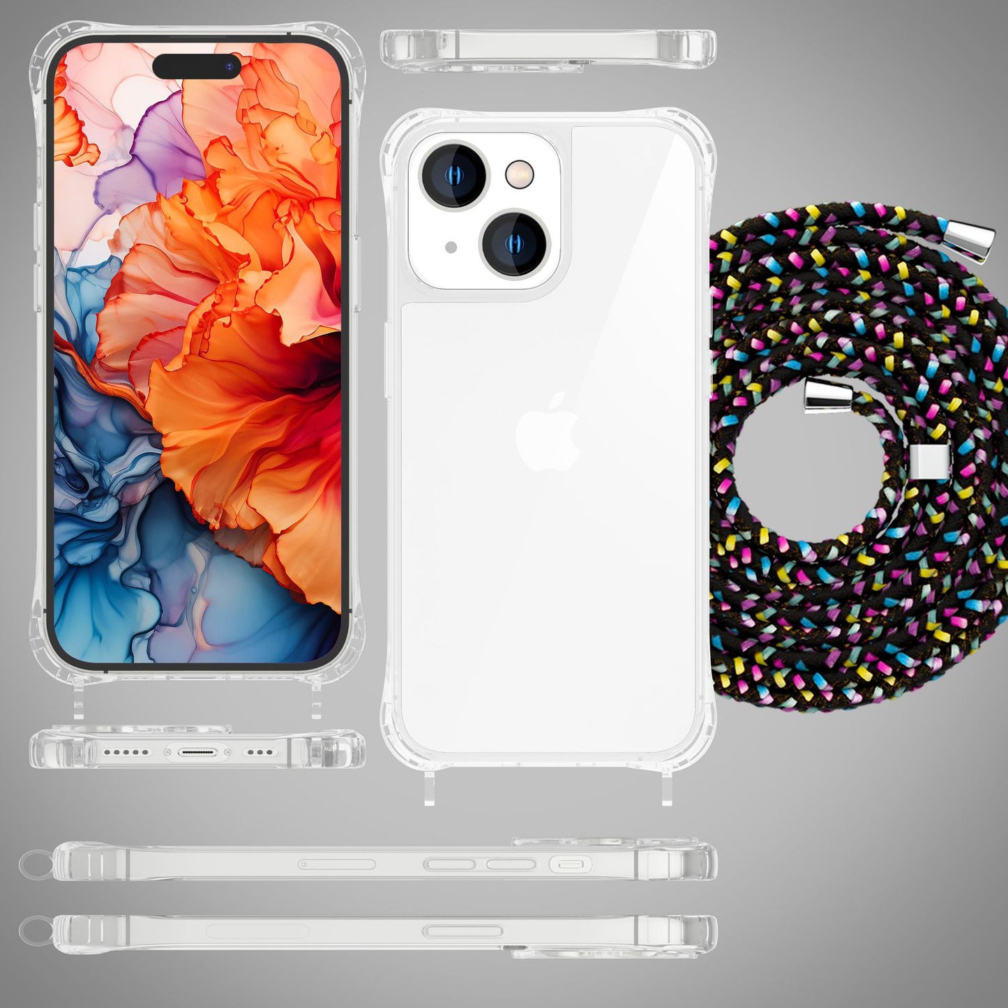 Case with strap for iPhone 15, phone case, crossbody protective case, phone chain cord