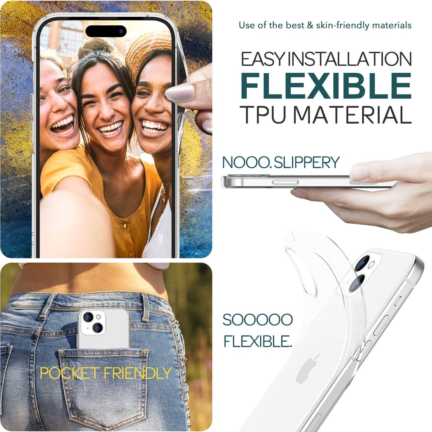 Glært hulstur fyrir iPhone 15, sílikon símahulstur, hlífðarhulstur