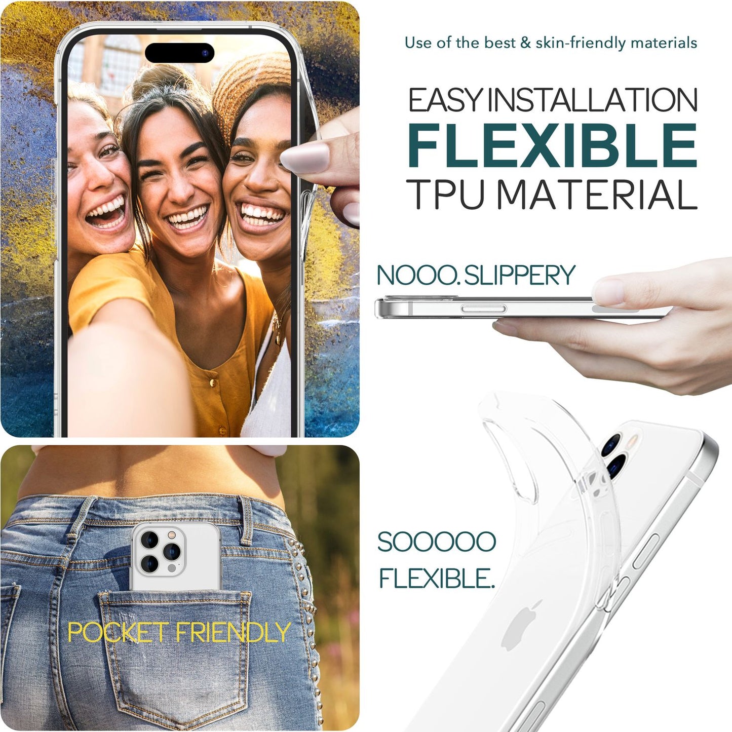 Glært hulstur fyrir iPhone 15 Pro Max, sílikon símahulstur, hlífðarhulstur, TPU