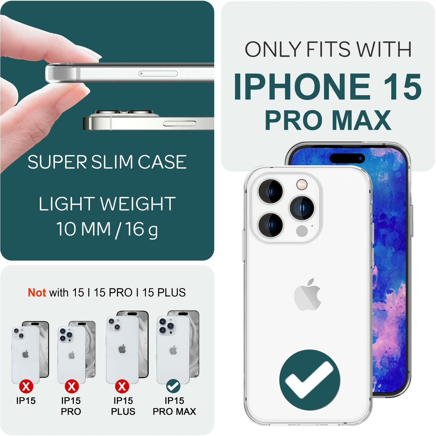 Glært hulstur fyrir iPhone 15 Pro Max, sílikon símahulstur, hlífðarhulstur, TPU