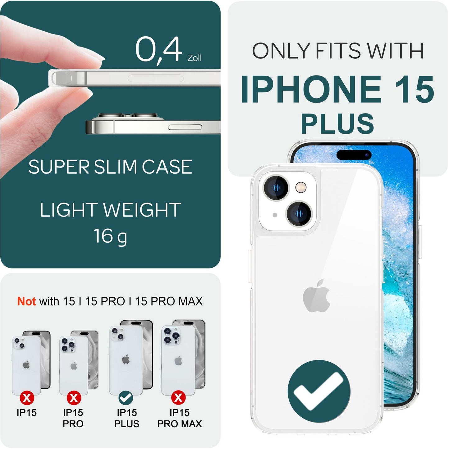 Clear Hard Case for iPhone 15 Plus Phone Case Protective Cover