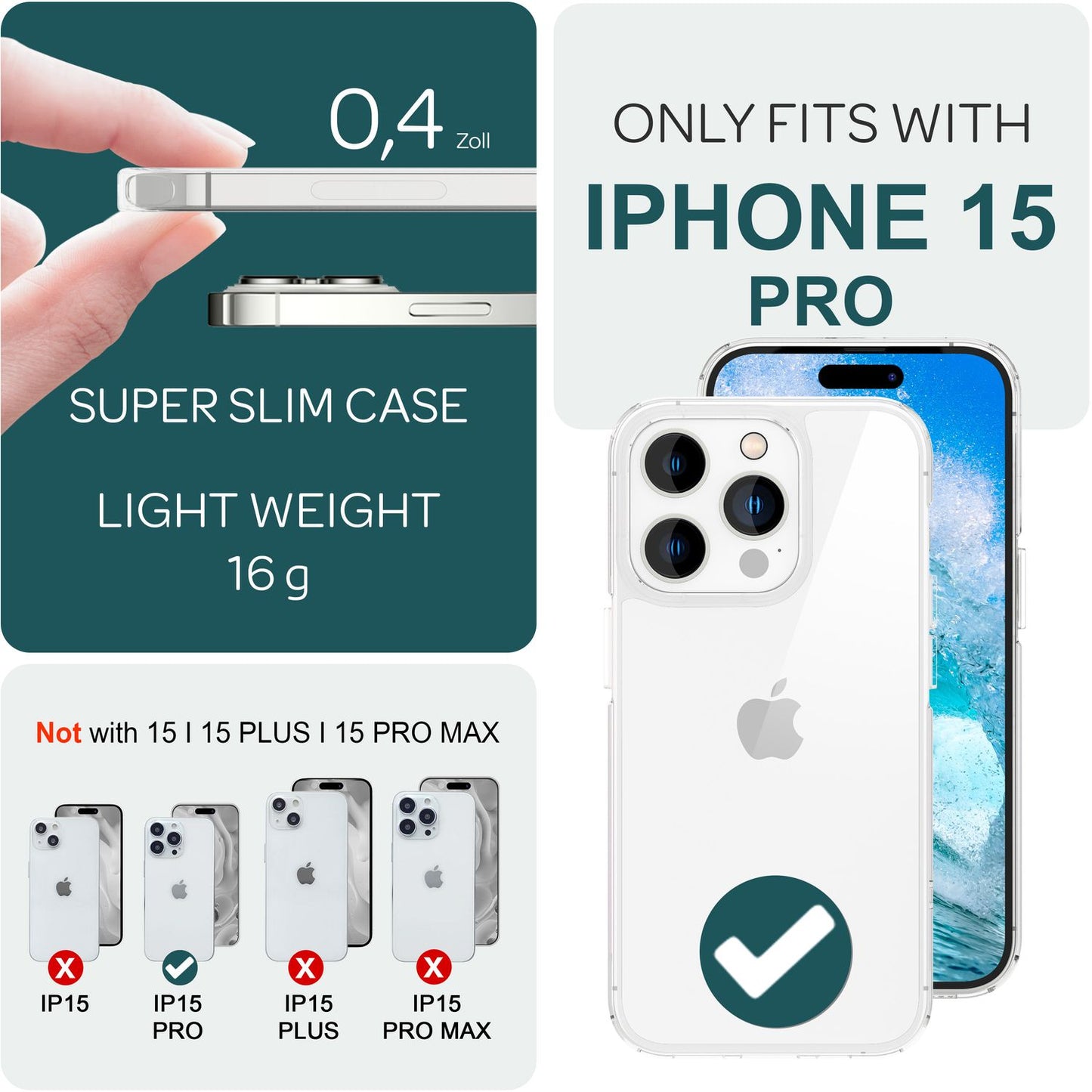 Glært hart hulstur fyrir iPhone 15 Pro, hlífðartaska, símahulstur