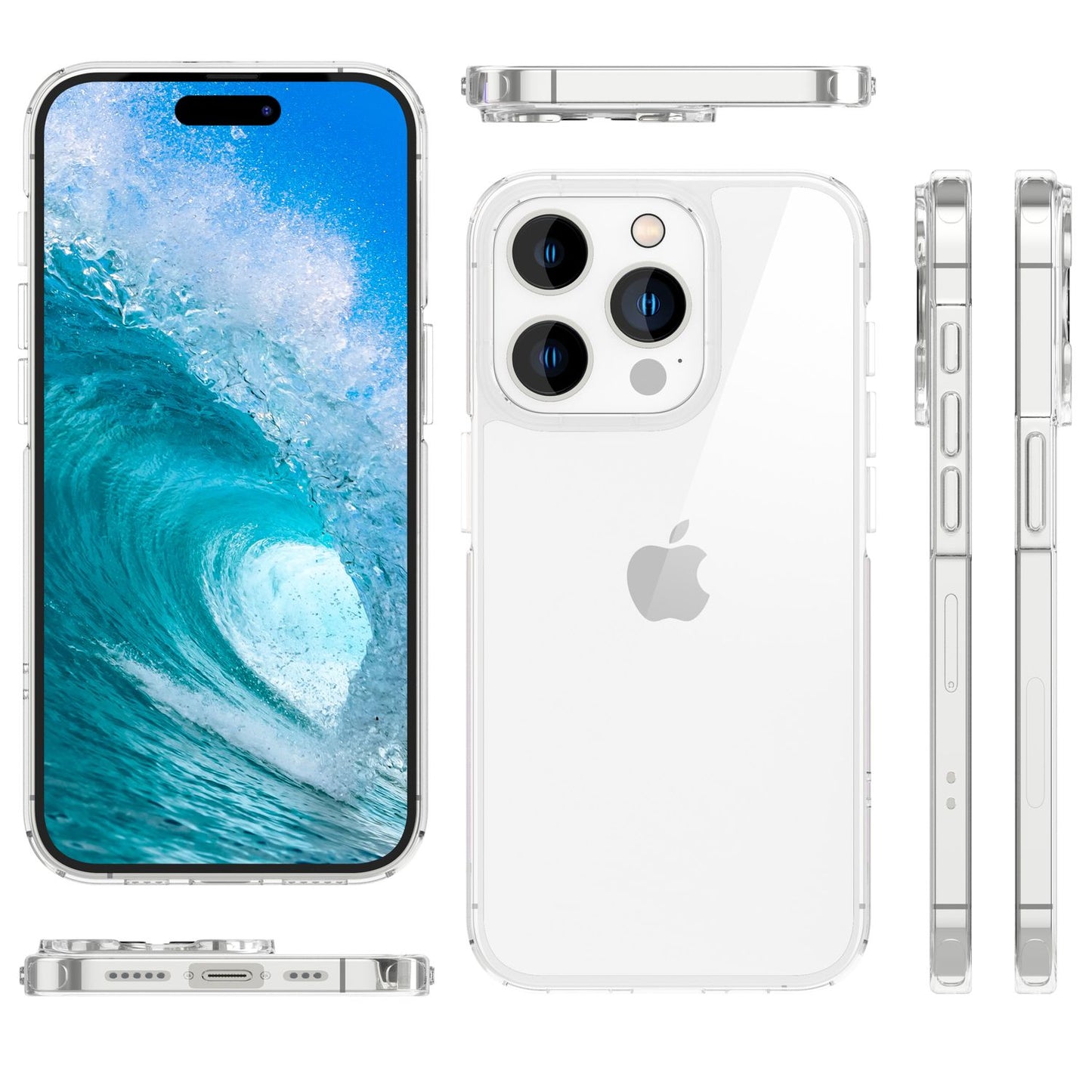 Glært hart hulstur fyrir iPhone 15 Pro Max símahulstur með verndarpoka