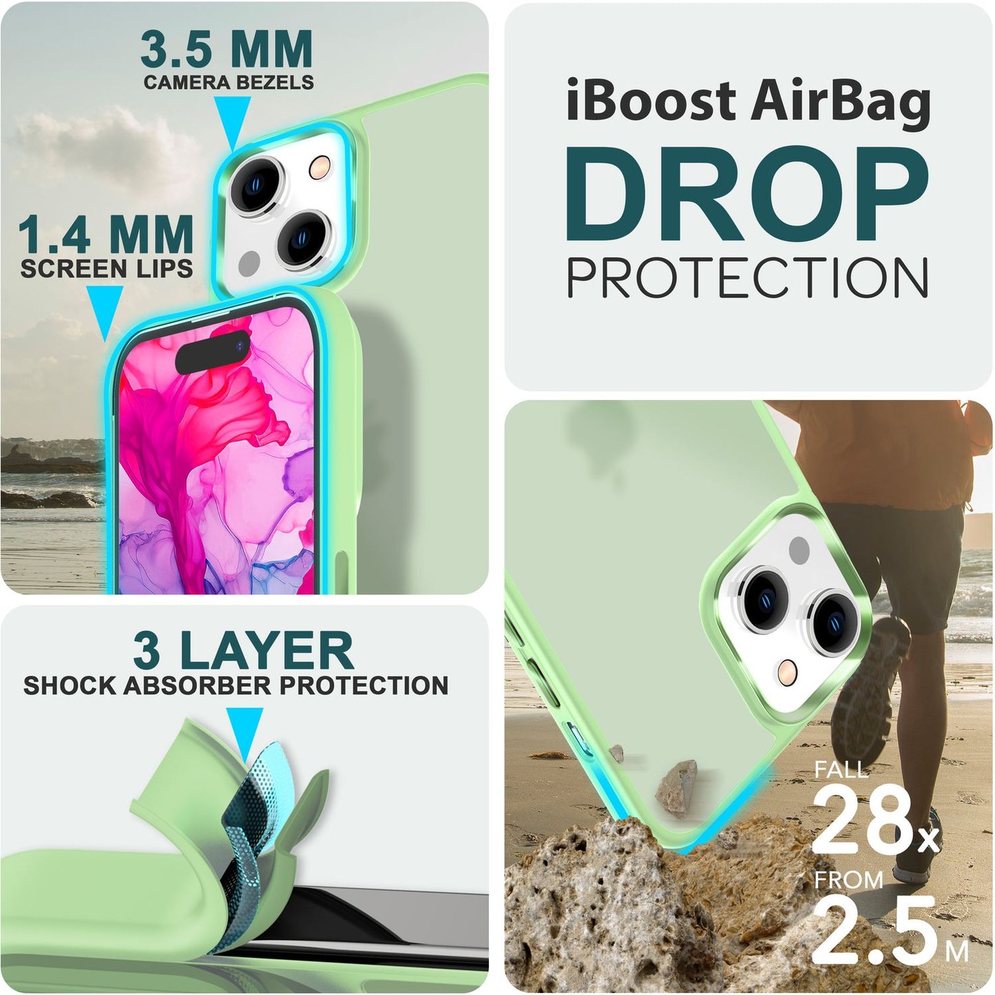 Hybrid hulstur fyrir iPhone 15, Frosted hulstur, Símahulstur með hlífðarbrún, Hlífðarhulstur, Poki