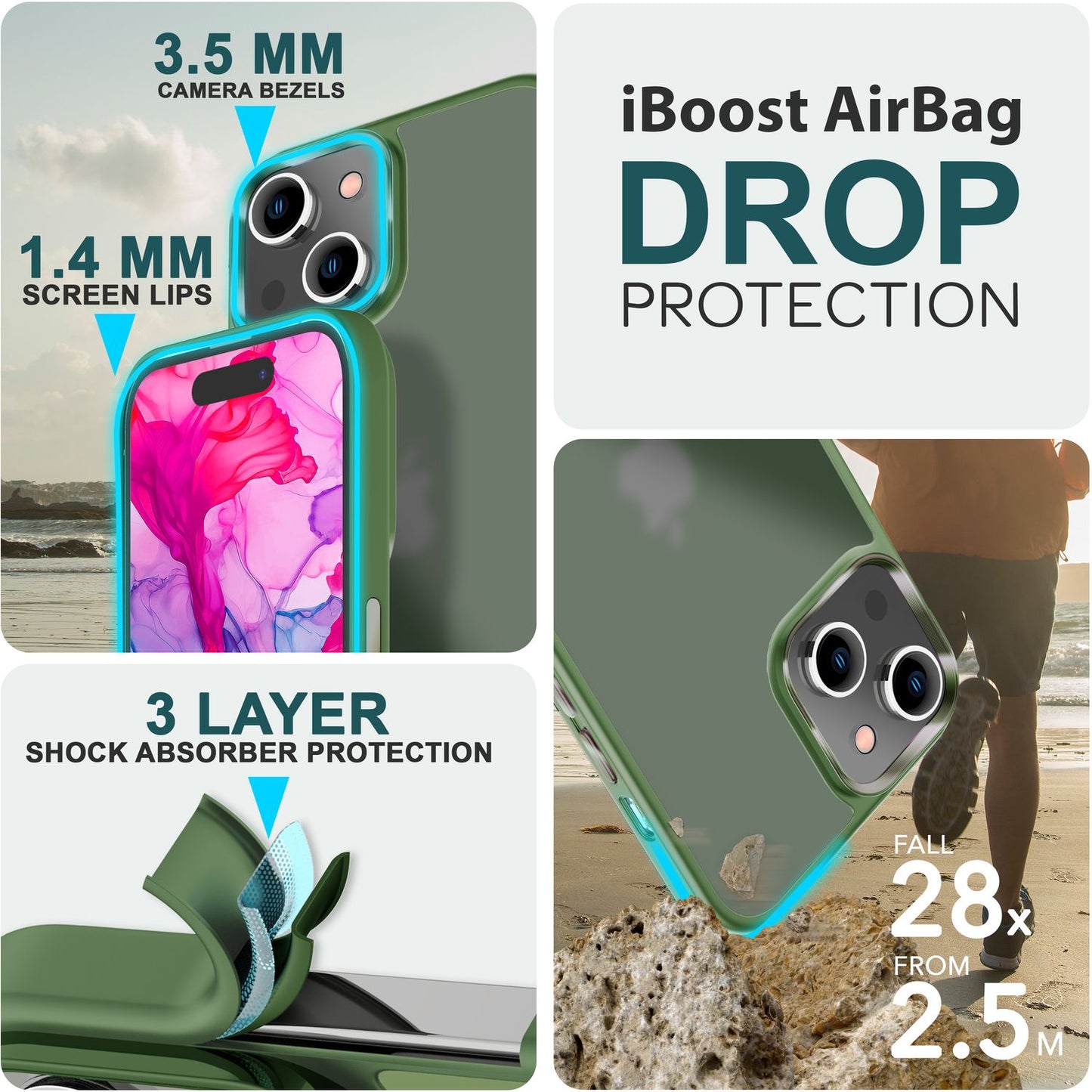 Hybrid hulstur fyrir iPhone 15, Frosted hulstur, Símahulstur með hlífðarbrún, Hlífðarhulstur, Poki