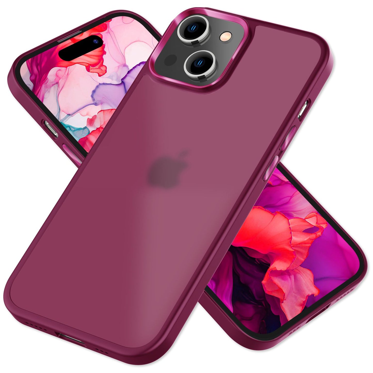 Hybrid hulstur fyrir iPhone 15 Plus, matt hulstur, verndarbrún, símahulstur, símapoki