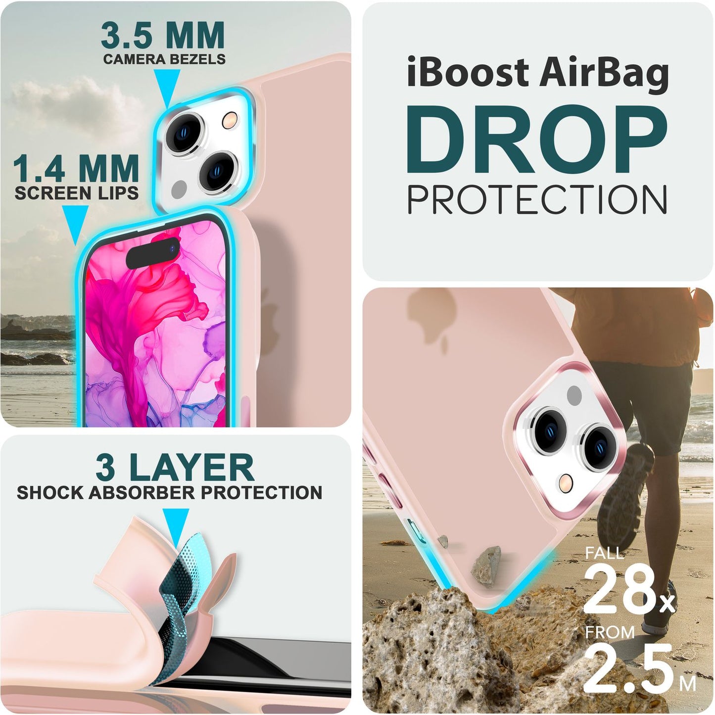 Hybrid hulstur fyrir iPhone 15 Plus, matt hulstur, verndarbrún, símahulstur, símapoki