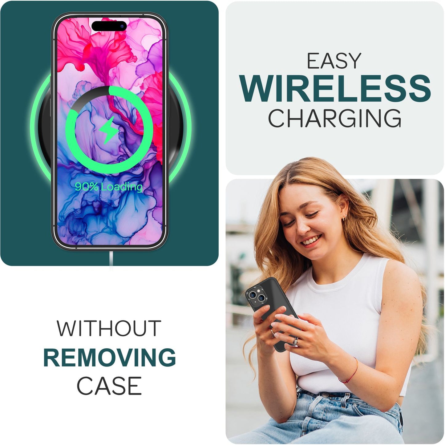 Hybrid hulstur fyrir iPhone 15 Plus, matt hulstur, verndarbrún, símahulstur, símapoki