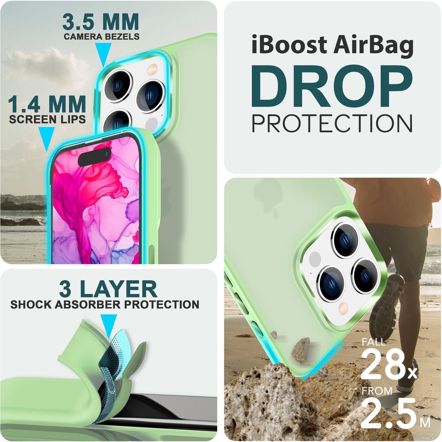 Hybrid hulstur fyrir iPhone 15 Pro, frostað hulstur, verndarbrún, símahulstur, símahulstur