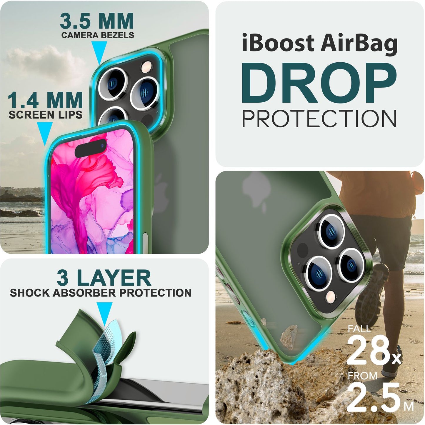 Hybrid hulstur fyrir iPhone 15 Pro, frostað hulstur, verndarbrún, símahulstur, símahulstur