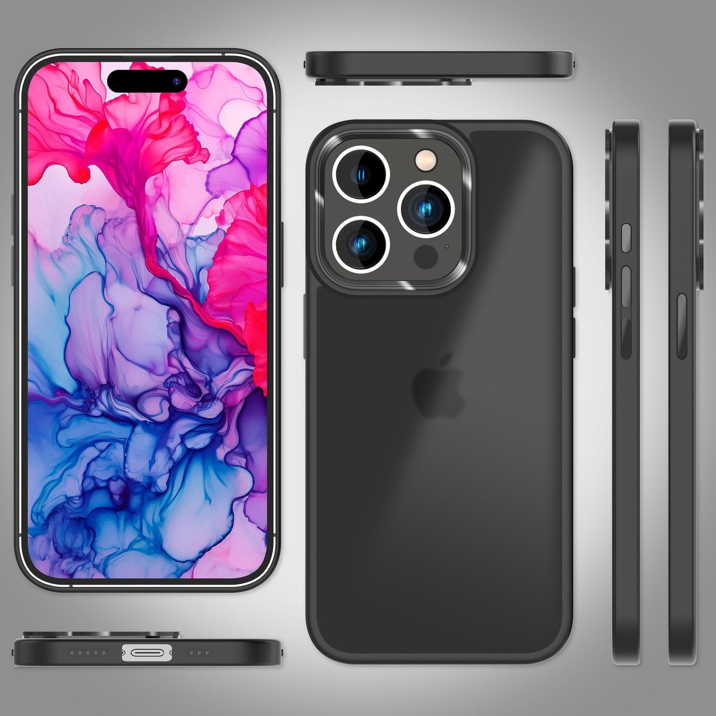 Hybrid hulstur fyrir iPhone 15 Pro, frostað hulstur, verndarbrún, símahulstur, símahulstur