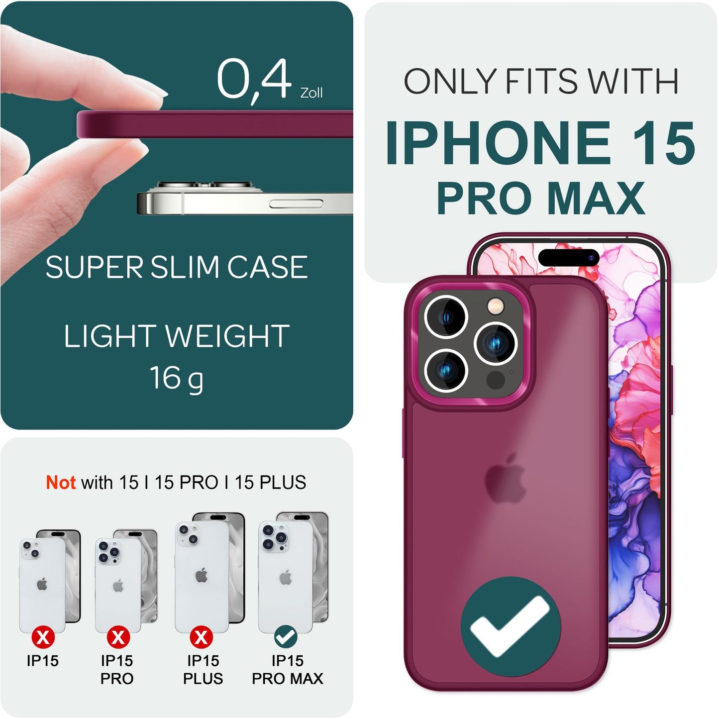 Hybrid Case for iPhone 15 Pro Max Frosted Case Protective Edge Magnetic Phone Case