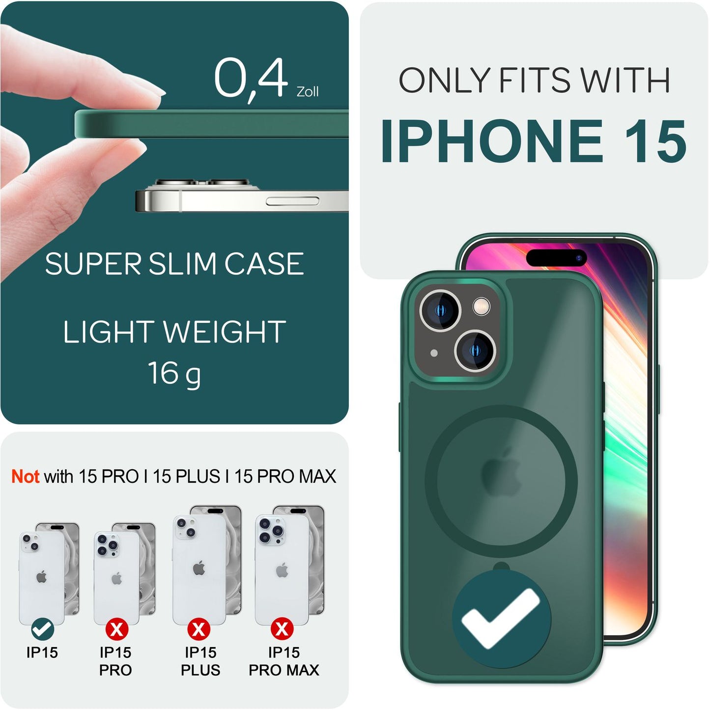 MagSafe Hybrid hulstur fyrir iPhone 15, hörð hulstur með frosti og verndarbrún, símahulstur með poka