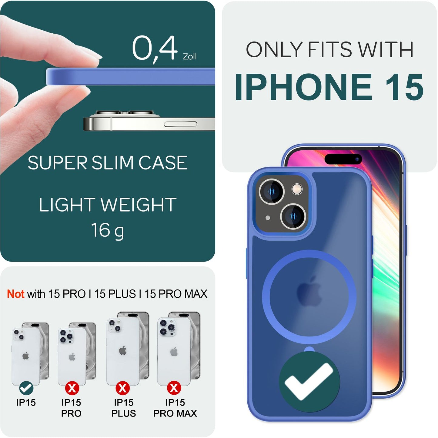 MagSafe Hybrid hulstur fyrir iPhone 15, hörð hulstur með frosti og verndarbrún, símahulstur með poka